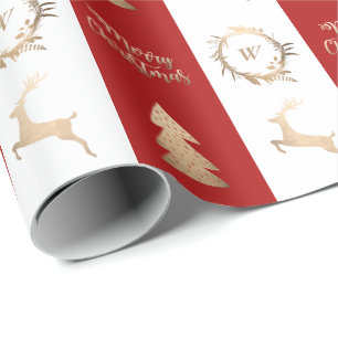 Papier Cadeau Élégant or Joyeux Monogramme de Noël