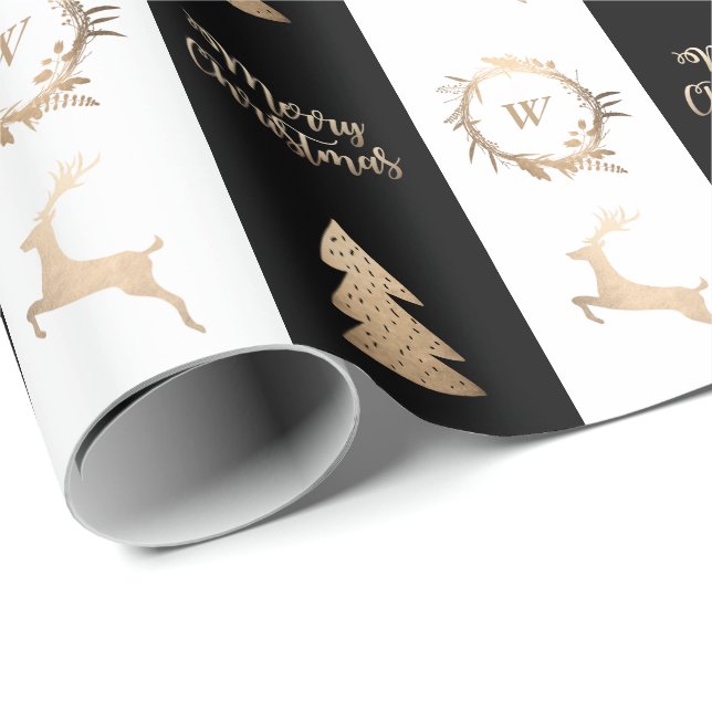 Papier Cadeau Élégant or Joyeux Monogramme de Noël   (Coin rond)