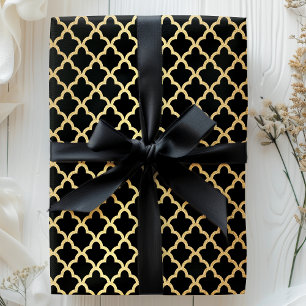 Papier Cadeau Elégant Or Moderne Foil Marocain Trellis Noir