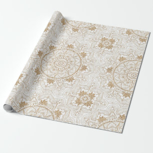 Papier Cadeau Elégant or Oeil Soleil Lune Mandala Blanc