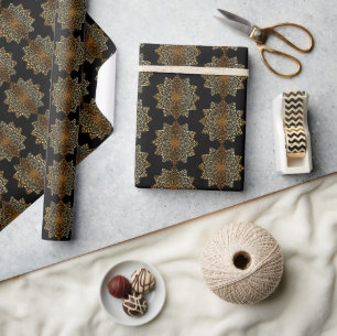 Papier Cadeau Élégant or ornemental et Motif islamique noir