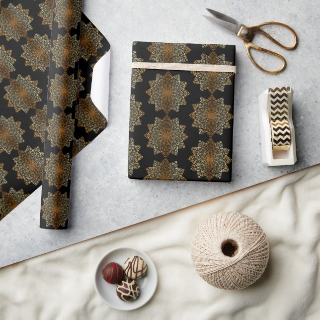 Papier Cadeau Élégant or ornemental et Motif islamique noir (Artisanat)