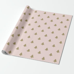 Papier Cadeau Élégant or rose vif mignon arbres de Noël