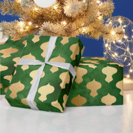 Papier Cadeau Élégant or vert ornements de Noël motif