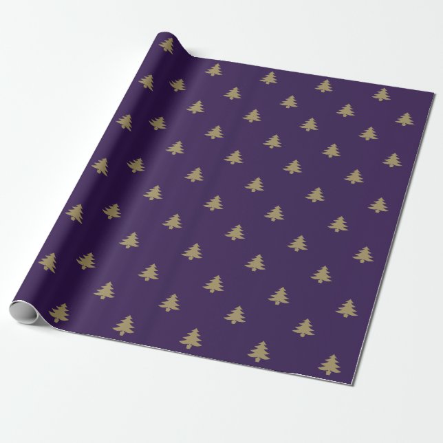 Papier Cadeau Élégant or violet violet arbres de Noël motif (Déroulé)