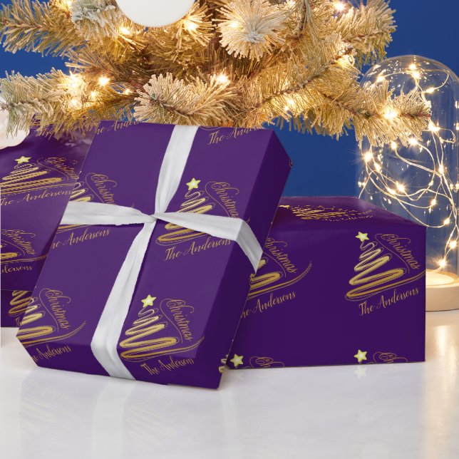 Papier Cadeau Elégant orchidée violet or à huile de Noël Arbre (Vacances)