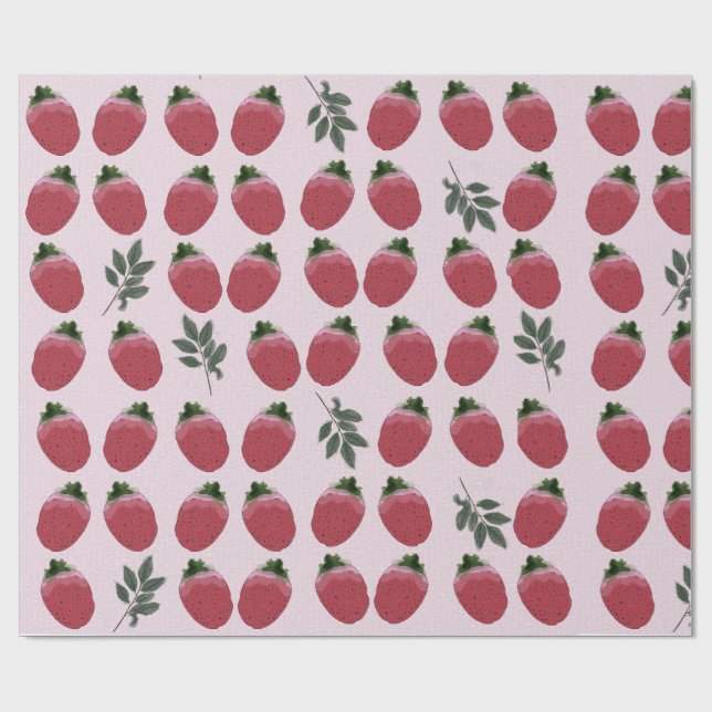 Papier Cadeau Élégant papier d'enrobage de fraises à l'aquarelle (Plat)