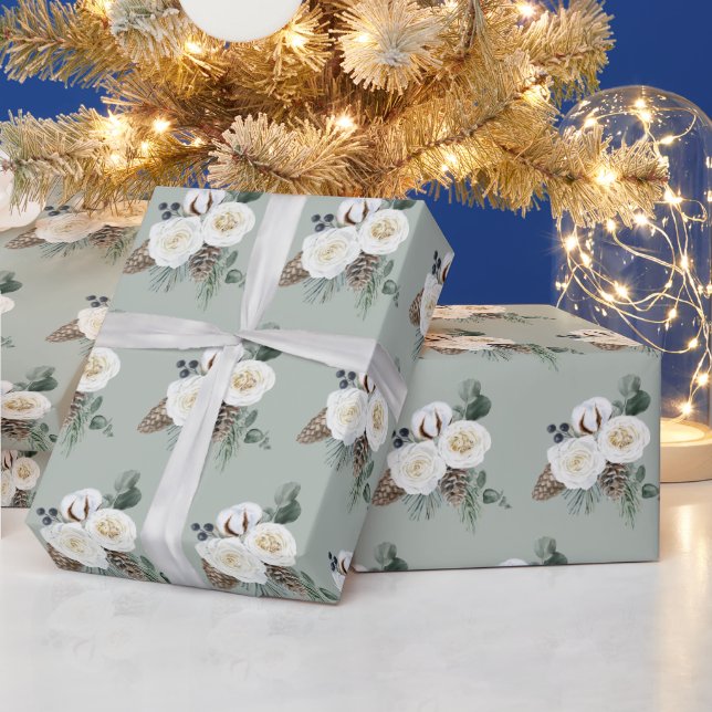 Papier Cadeau Élégant papier d'enveloppement floral d'hiver (Vacances)