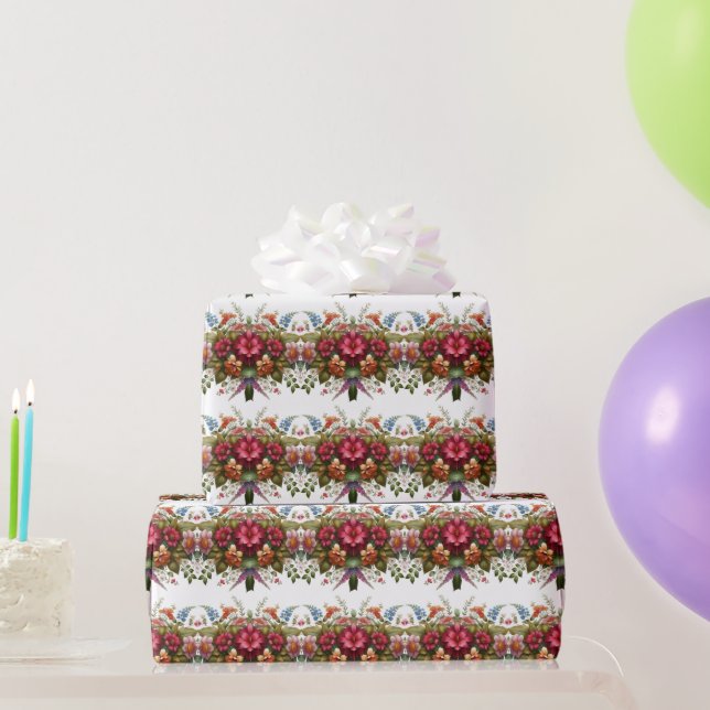 Papier Cadeau Élégant papier d'enveloppement floral rose bleu (Cadeaux de fête)