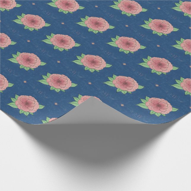 Papier Cadeau Élégant papier d'enveloppement rose et bleu floral (Coin)