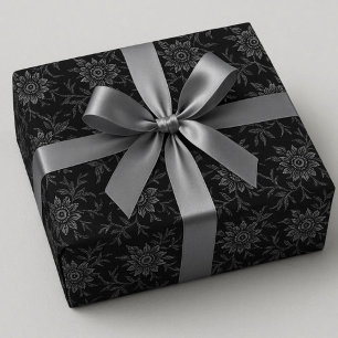Papier Cadeau Élégant papier Mariage noir floral foncé