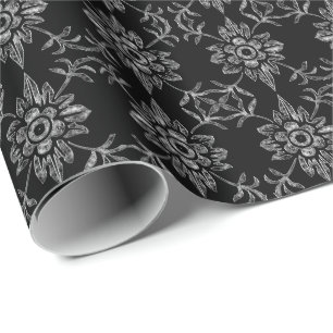 Papier Cadeau Élégant papier Mariage noir floral foncé