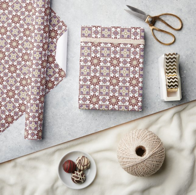 Papier Cadeau Élégant papier Motif inspiré Tatreez (Artisanat)