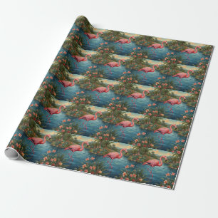 Papier Cadeau Élégant paradis tropical flamand rose