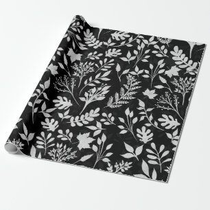 Papier Cadeau Elégant Parties scintillant Argent Foliage Black 