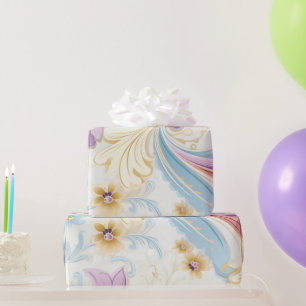Papier Cadeau Élégant Pastel Abstrait Paisley Floral violet