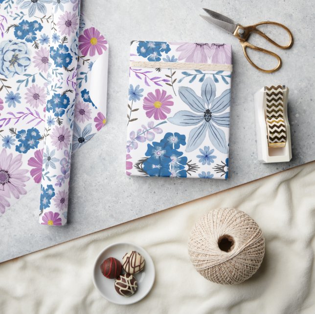 Papier Cadeau Elégant Pastel Aquarelle Blossom Textil Style (Artisanat)