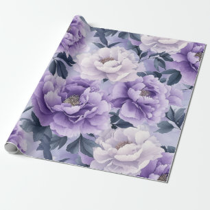 Papier Cadeau Elégant Pastel Purple Peony Design Floral