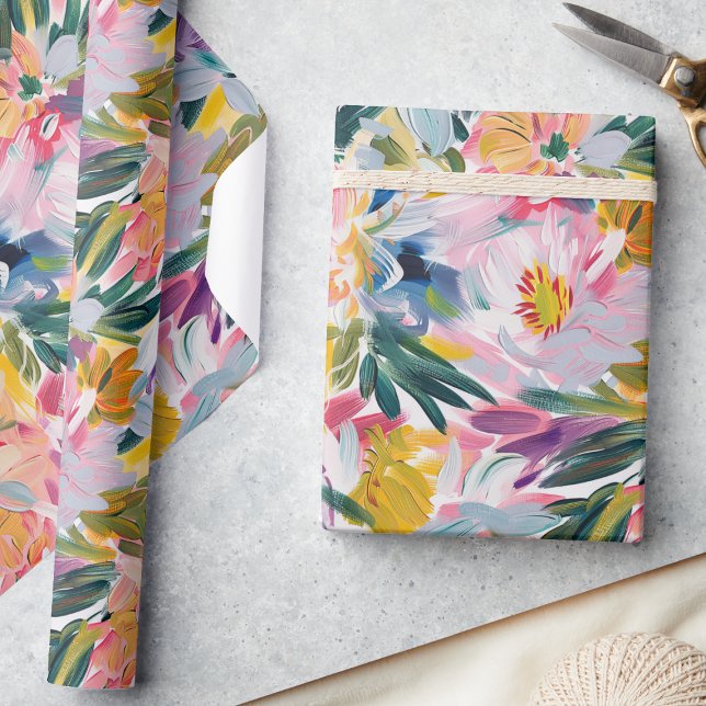 Papier Cadeau Élégant Pastel rose Abstrait motif floral (Pastel pink botanical oil painting wrapping paper.)