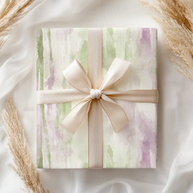 Papier Cadeau Elégant Pastel Vert rose Aquarelle moderne (Créateur téléchargé)
