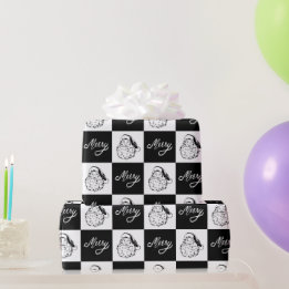 Papier Cadeau Élégant Père Noël noir et blanc Noël vintage