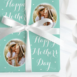 Papier Cadeau Élégant personnalisé Jour de la mère photo vert me