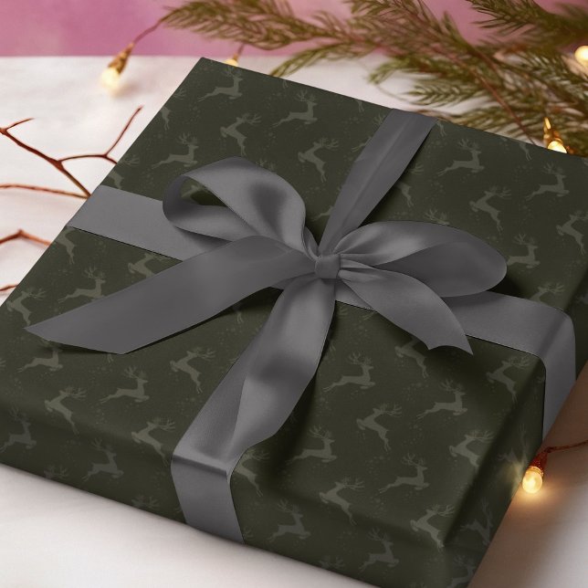 Papier Cadeau Élégant pin de rennes vert Monotone Noël (Créateur téléchargé)