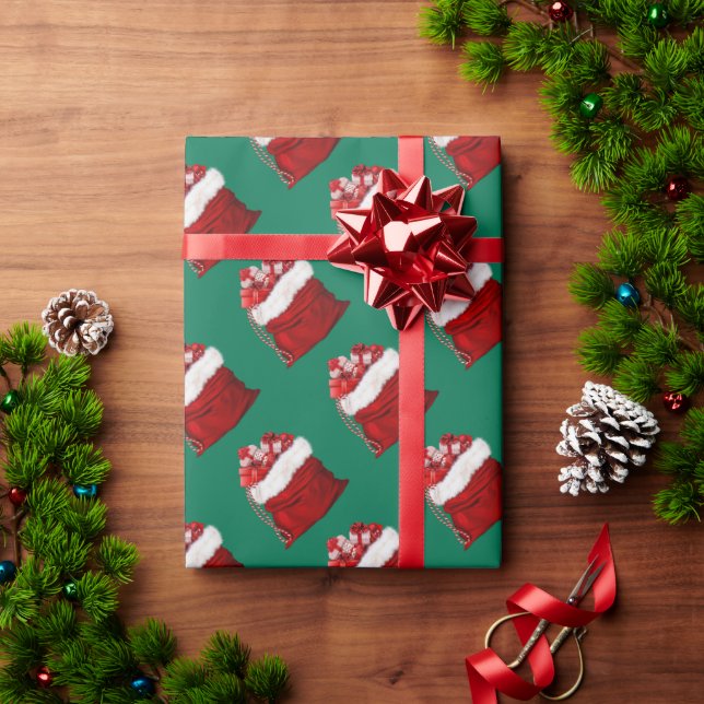 Papier Cadeau Elegant Pine Tree Green Red White Christmas Gift (Cadeau de vacances)