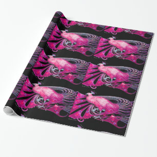 PAPIER CADEAU ÉLÉGANT PINK FUCHSIA PEACOCK ET PIERRES GEM