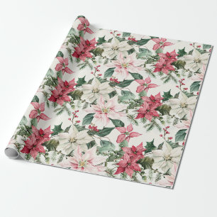 Papier Cadeau Élégant Pink Poinsettias Noël
