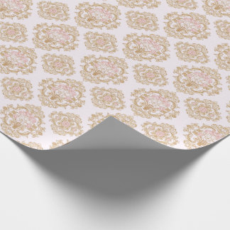 Papier Cadeau Elegant Pink Rose and Gold Baroque Frame