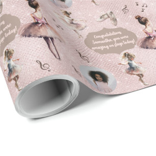 Papier Cadeau Elégant Pink Silver Nom Texte Photo Ballet Tutu