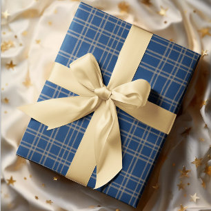 Papier Cadeau Élégant Plaid Bleu aux accents Argent Noël -