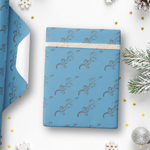 Papier Cadeau Élégant Plante Escalade Bleu Brown Motif