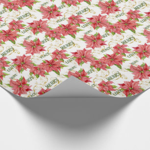 Papier Cadeau Élégant Poinsettia Noël Joyeux Amour Joyeux Paix