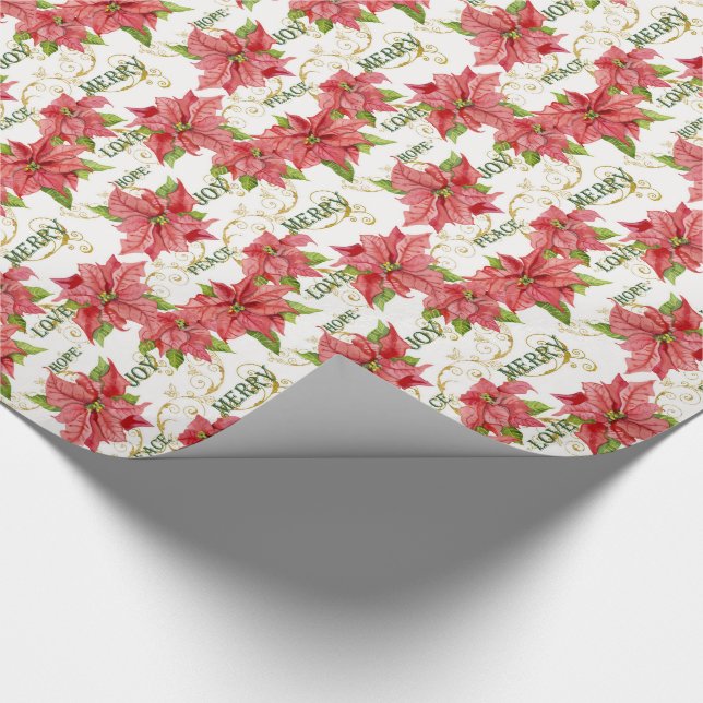 Papier Cadeau Élégant Poinsettia Noël Joyeux Amour Joyeux Paix (Coin)
