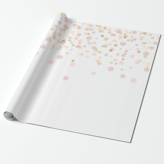 Papier Cadeau Elégant point rose or Confetti (Déroulé)