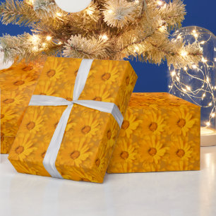 Papier Cadeau Élégant Pot Floral Fleurs de Marigold Jaune