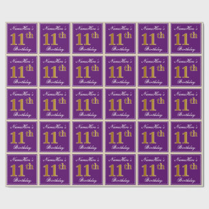 Papier Cadeau Élégant, pourpre, anniversaire d'or de Faux 11è