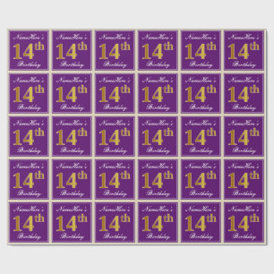 Papier Cadeau Elégant, pourpre, Faux Gold 14ème anniversaire + N