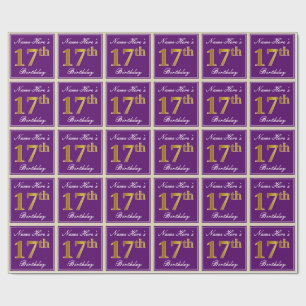 Papier Cadeau Elégant, pourpre, Faux Gold 17ème anniversaire + N