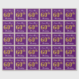 Papier Cadeau Elégant, pourpre, Faux Gold 60e anniversaire + Nom
