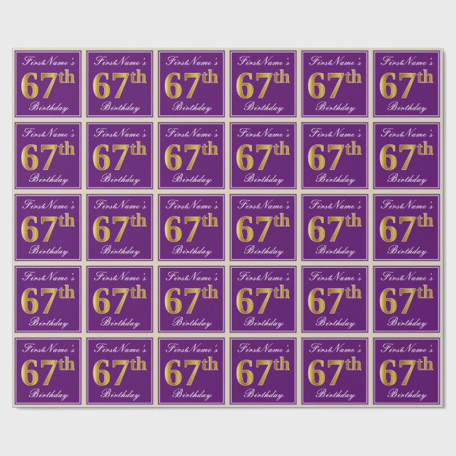 Papier Cadeau Elégant, pourpre, Faux Gold 67ème anniversaire + N (Plat)