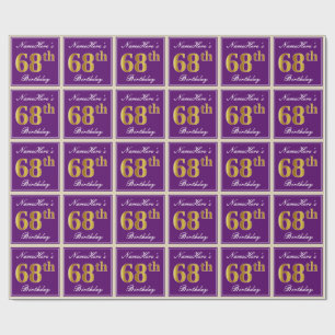 Papier Cadeau Elégant, pourpre, Faux Gold 68e anniversaire + Nom