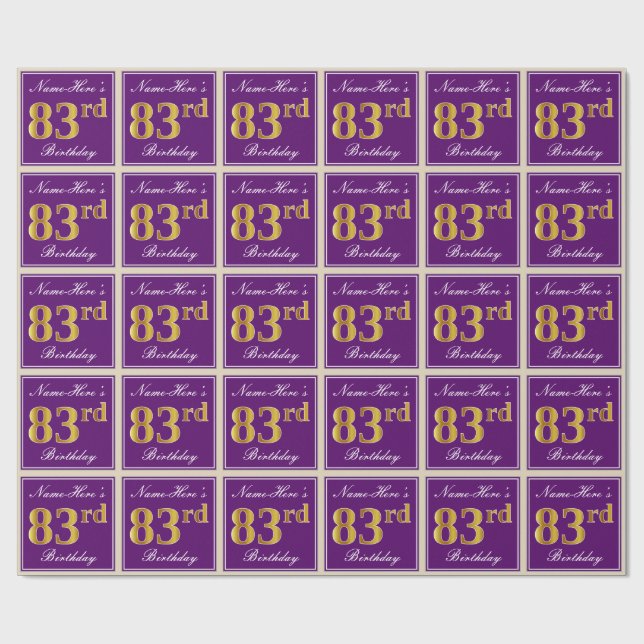 Papier Cadeau Elégant, pourpre, Faux Gold 83ème anniversaire + N (Plat)