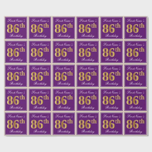 Papier Cadeau Elégant, pourpre, Faux Gold 86ème anniversaire + N (Plat)
