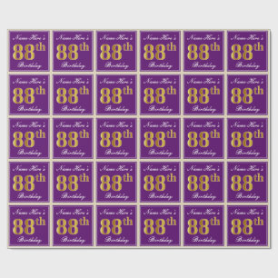 Papier Cadeau Elégant, pourpre, Faux Gold 88e anniversaire + Nom