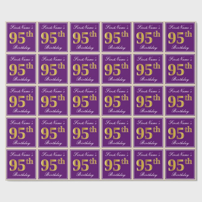 Papier Cadeau Elégant, pourpre, Faux Gold 95ème anniversaire + N (Plat)