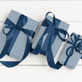Papier Cadeau Élégant Prussien Bleu et Blanc mince rayé