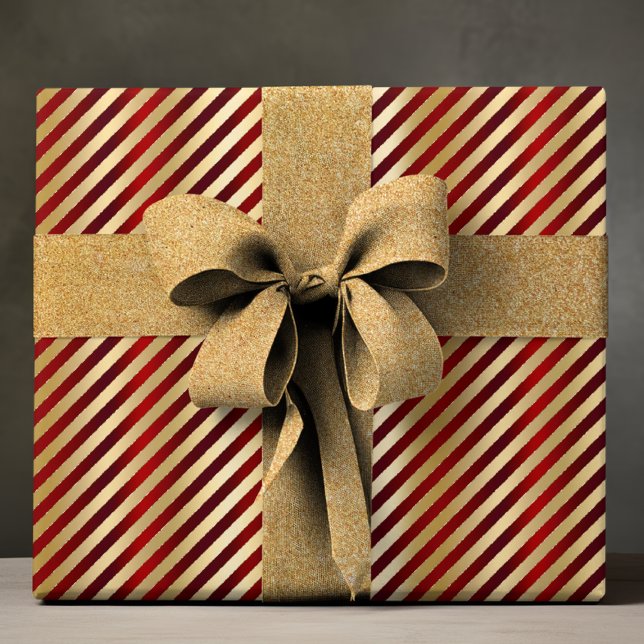 Papier Cadeau Elégant Red Gold Luxury Stripe Motif (Créateur téléchargé)